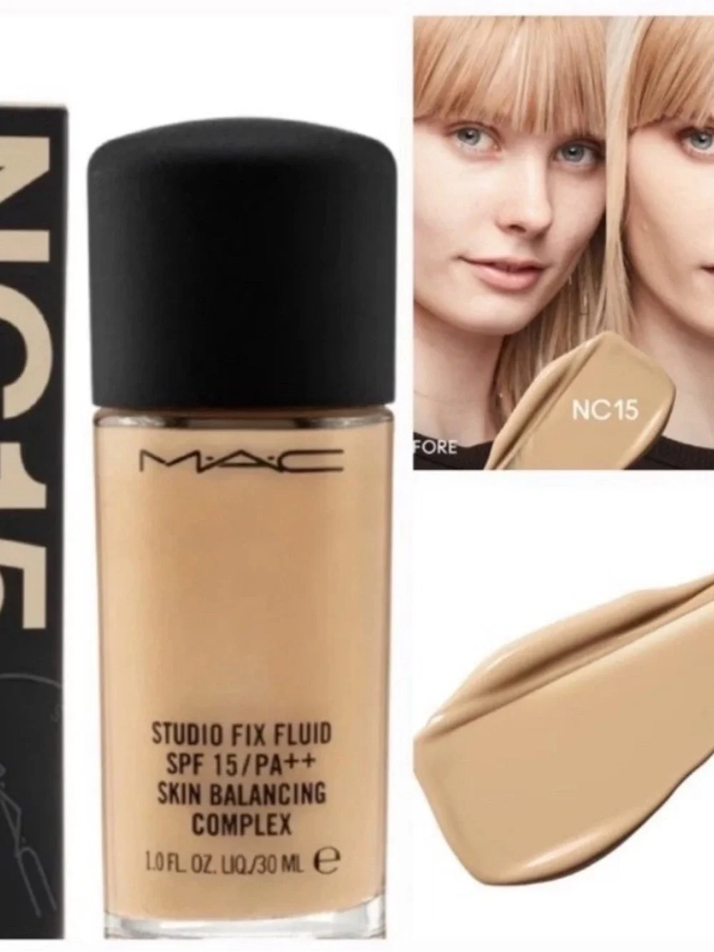 MAC Cosmetics Studio Fix Fluid Foundation NC15 - Natural Beige AUTHENTIC NIB